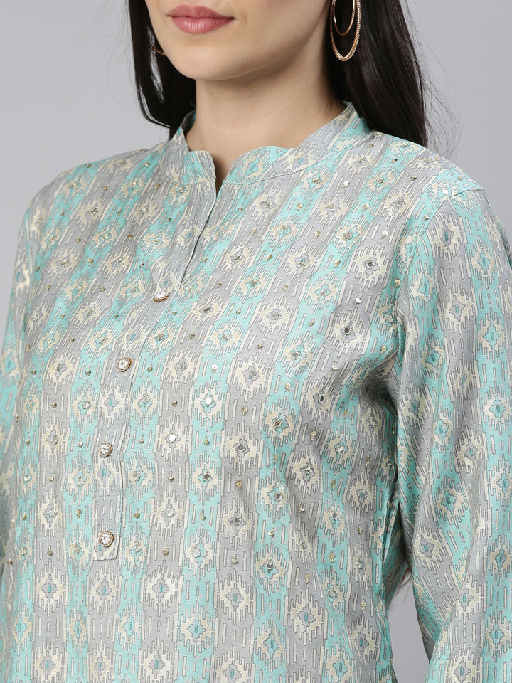 Neerus Ferozi Color Cotton Fabric Kurta