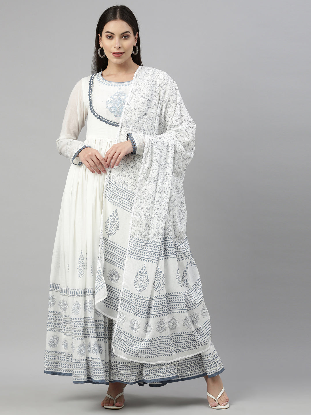 Neerus Indigo Color Cotton Fabric Kurta With Dupatta
