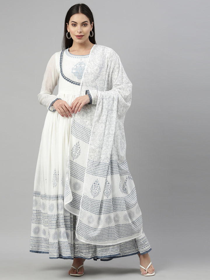 Neerus Indigo Color Cotton Fabric Kurta With Dupatta