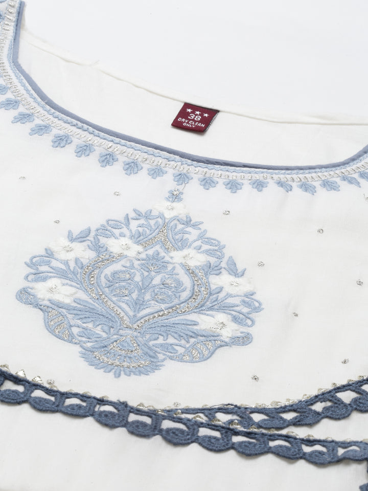 Neerus Indigo Color Cotton Fabric Kurta With Dupatta