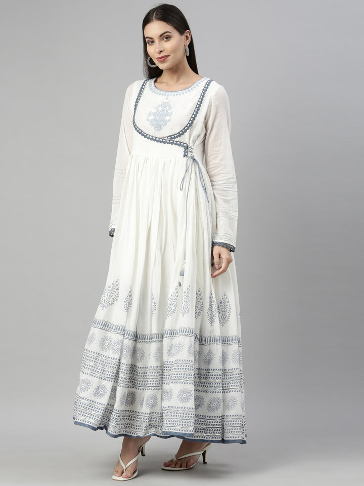 Neerus Indigo Color Cotton Fabric Kurta With Dupatta