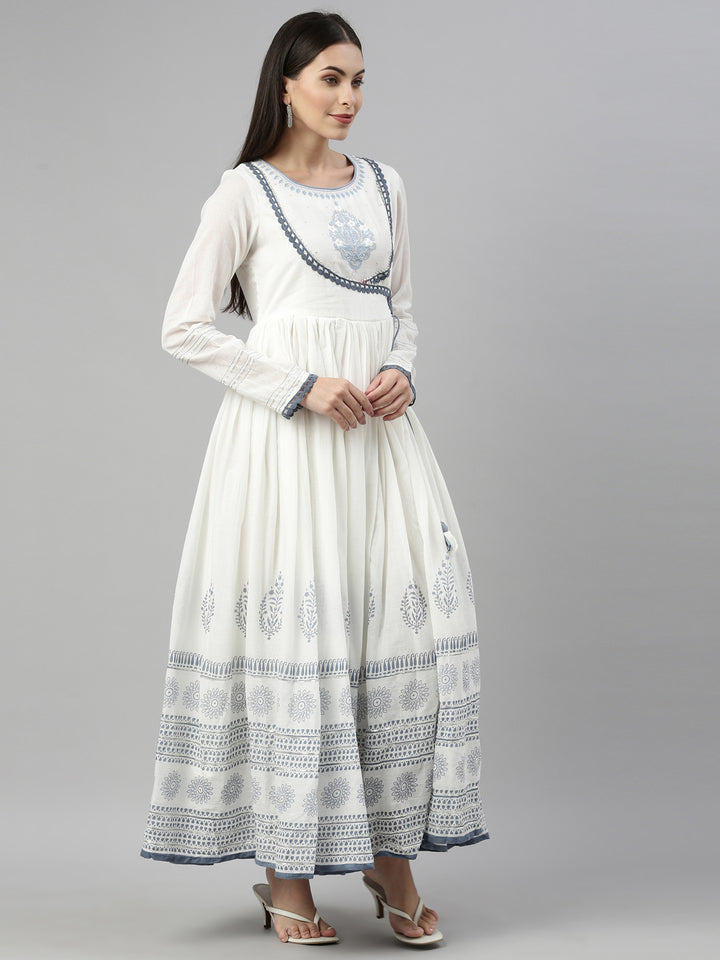 Neerus Indigo Color Cotton Fabric Kurta With Dupatta