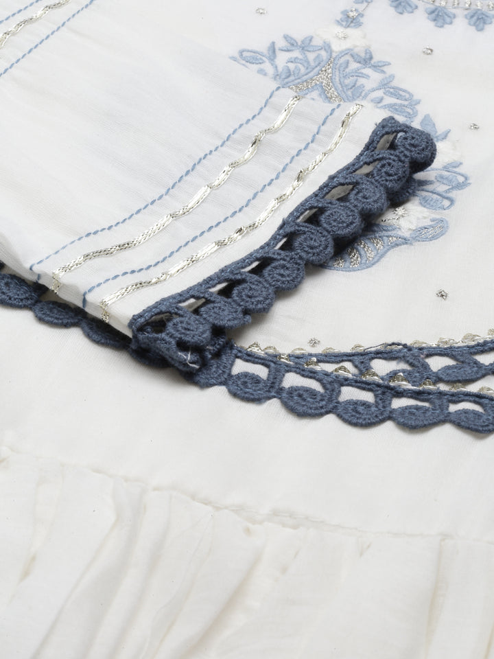 Neerus Indigo Color Cotton Fabric Kurta With Dupatta