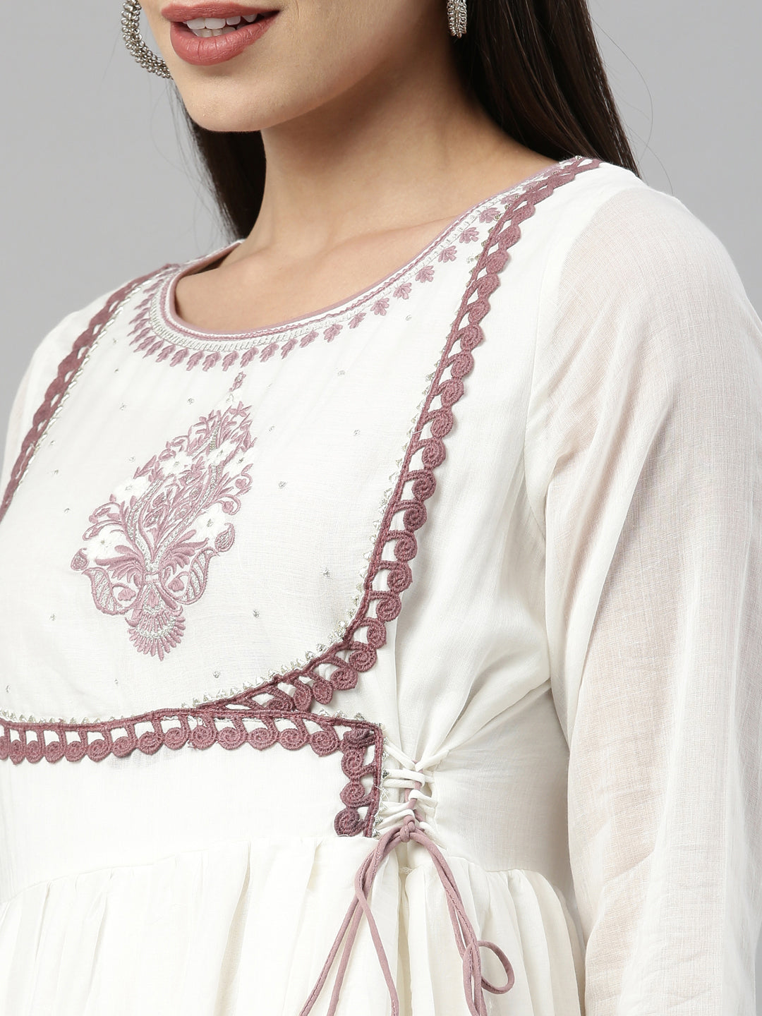 Neerus Lavender Color Cotton Fabric Kurta With Dupatta