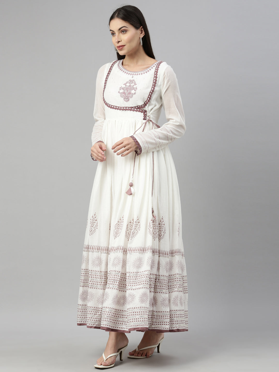 Neerus Lavender Color Cotton Fabric Kurta With Dupatta