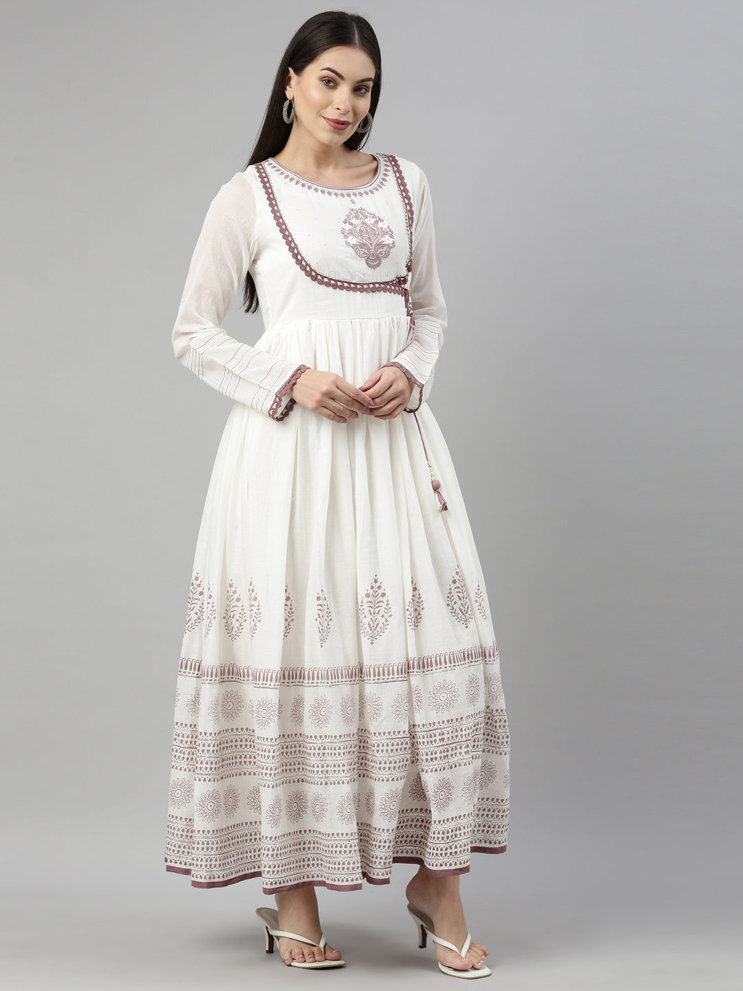 Neerus Lavender Color Cotton Fabric Kurta With Dupatta