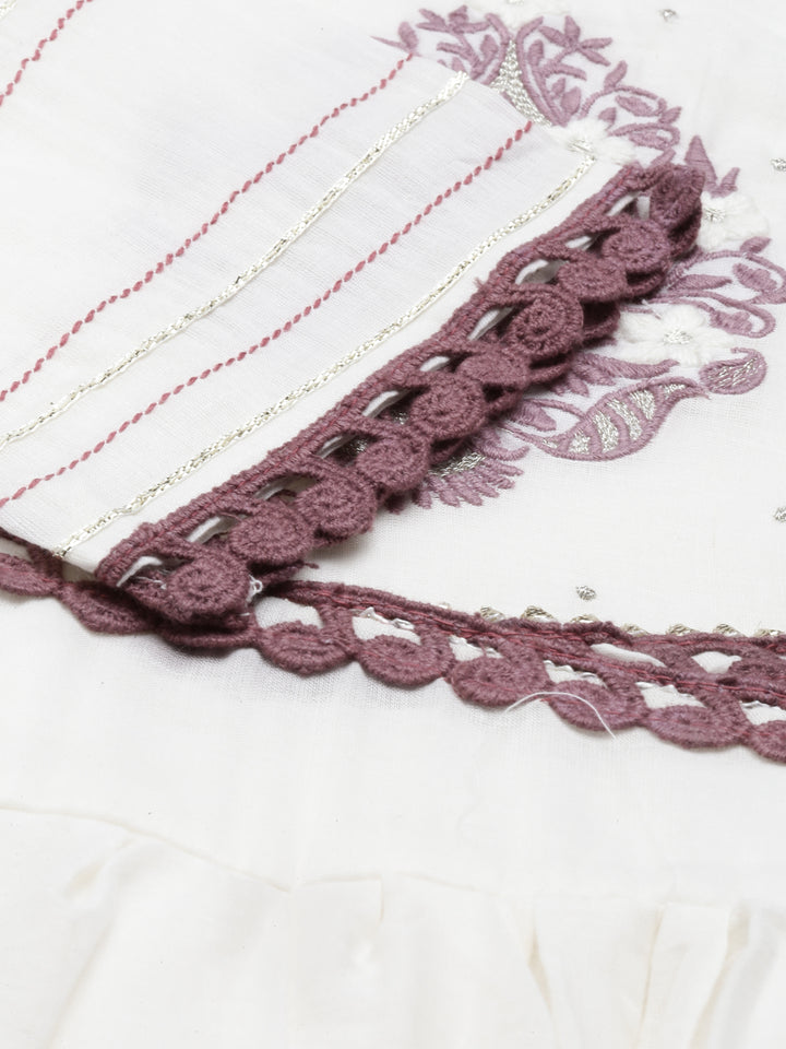 Neerus Lavender Color Cotton Fabric Kurta With Dupatta