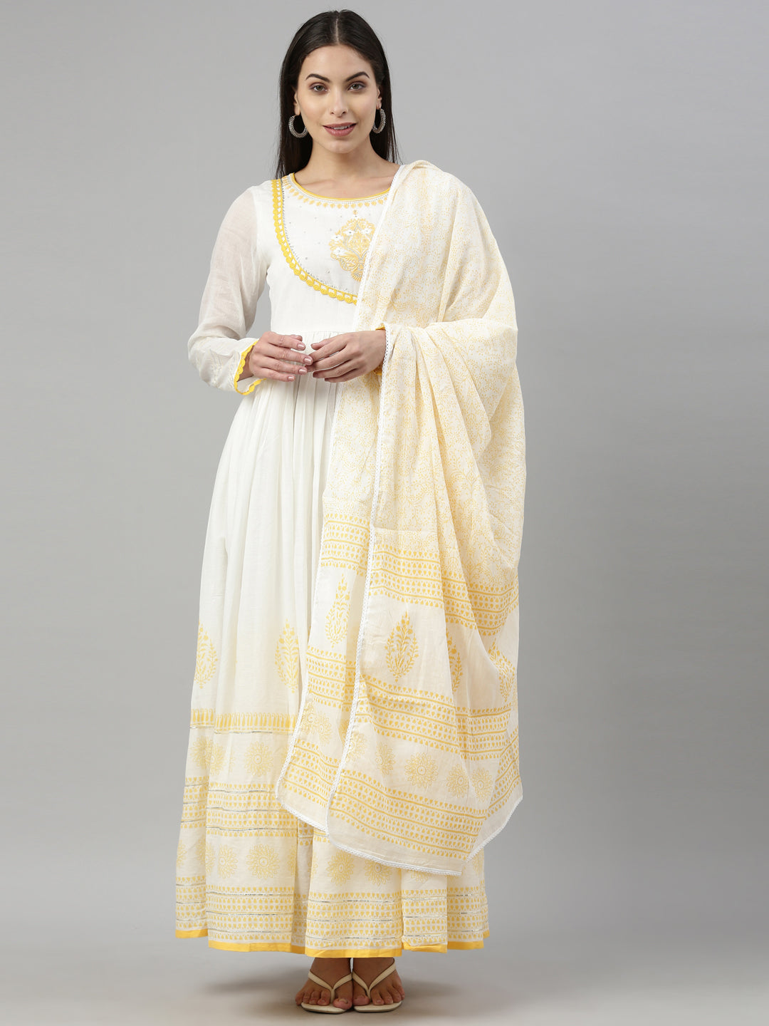 Neeru's Yellow Color Cotton Fabric Kurta With Dupatta