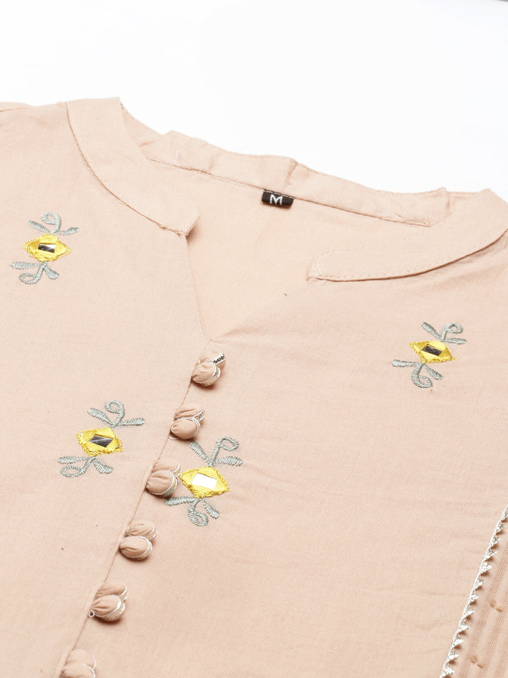 Neerus Beige Color Cotton Fabric Suit Set