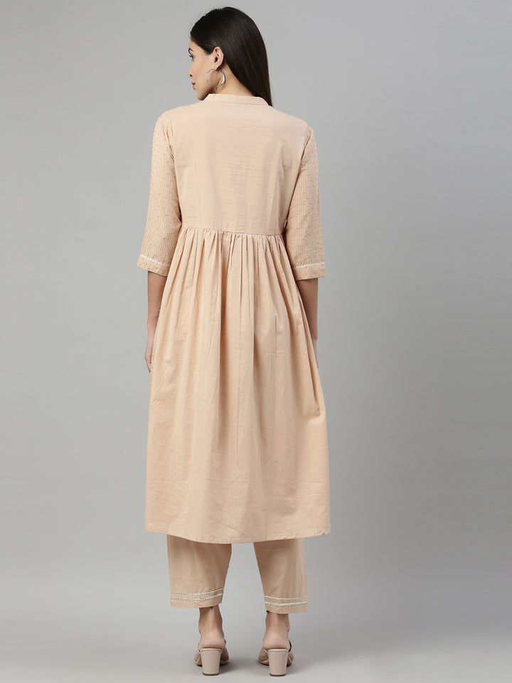 Neerus Beige Color Cotton Fabric Suit Set