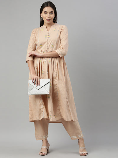 Neeru'S BEIGE Color COTTON Fabric Suit Set