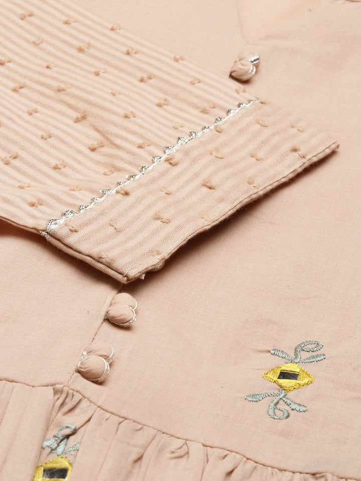 Neerus Beige Color Cotton Fabric Suit Set