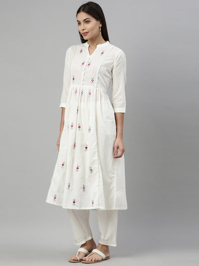 Neeru'S OFF WHITE Color COTTON Fabric Suit Set