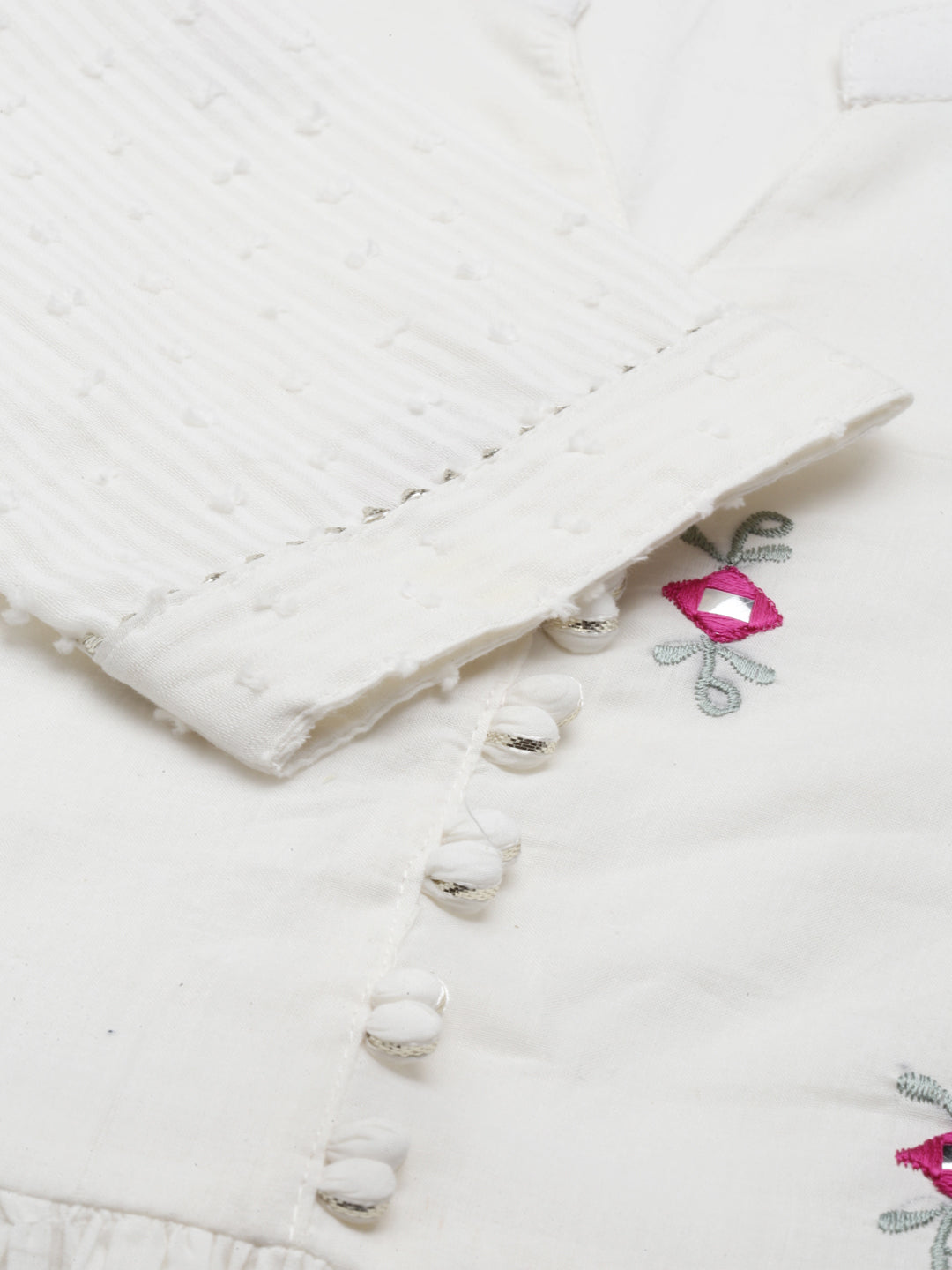Neerus White cotton suit set - detail view 4