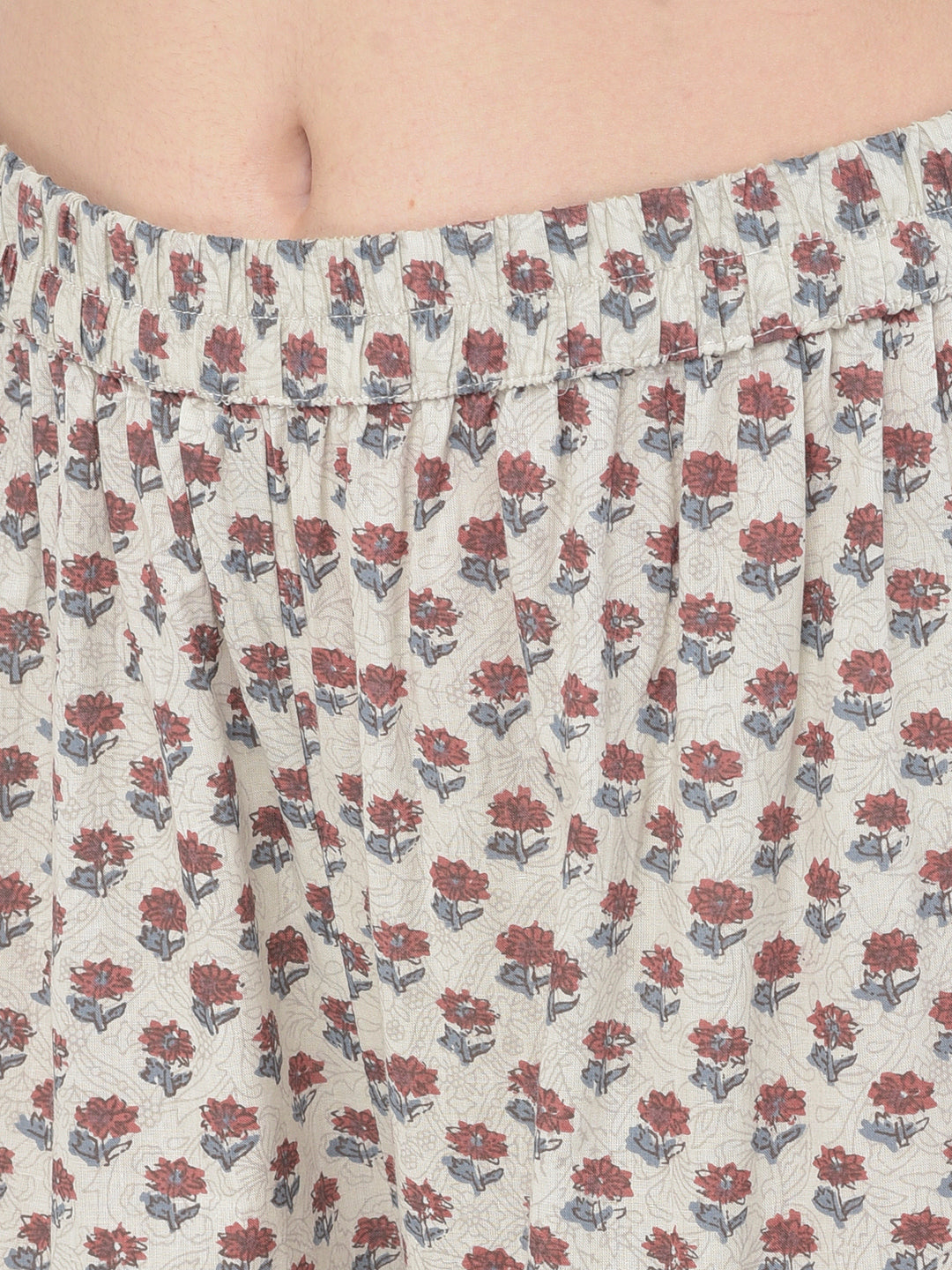 Neerus Grey cotton printed kurta set with palazzo and dupatta - detail view 2
