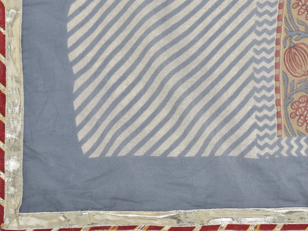 Neerus Grey cotton printed kurta set with palazzo and dupatta - detail view 3