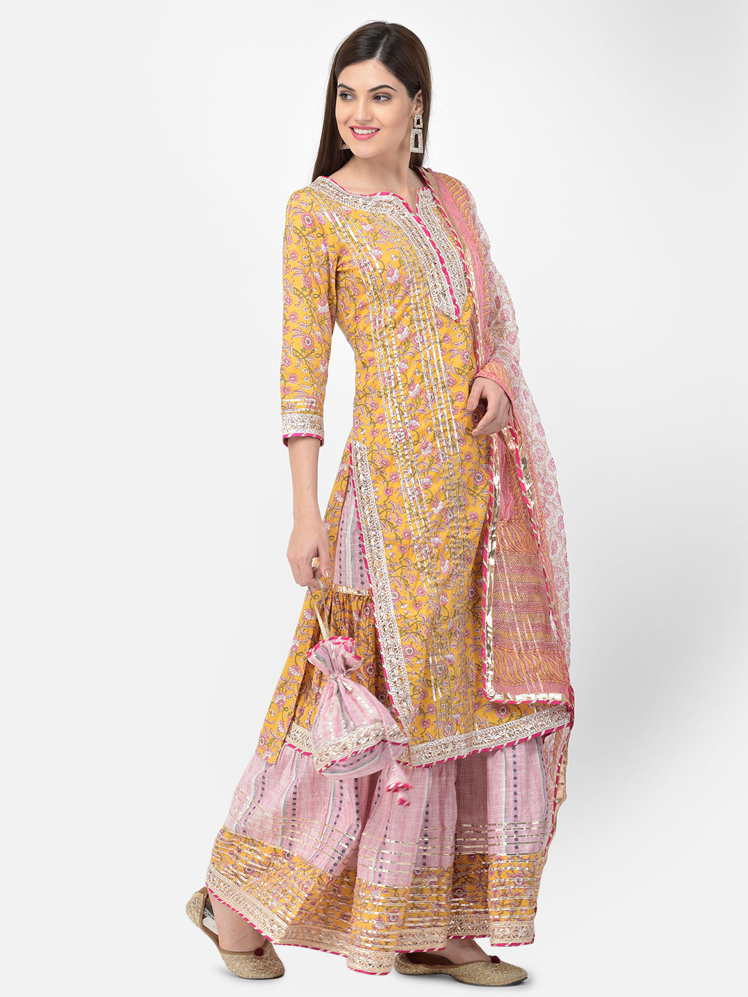 Neerus'S mustard color, cotton fabric suit