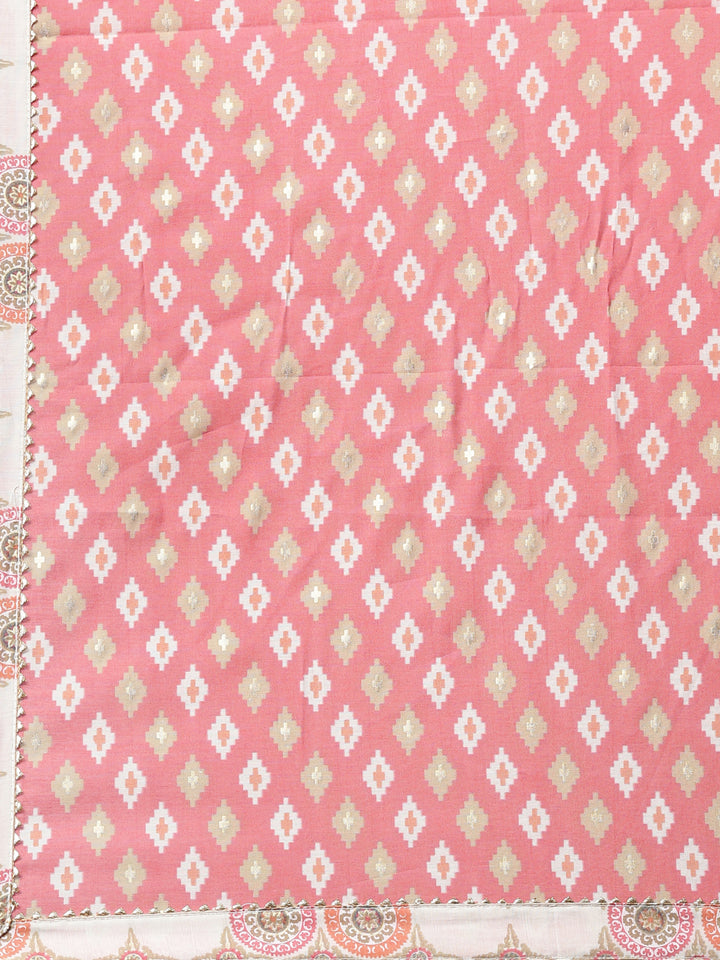 Neerus Coral Color Chanderi Cotton Fabric Kurta Sets With Dupatta