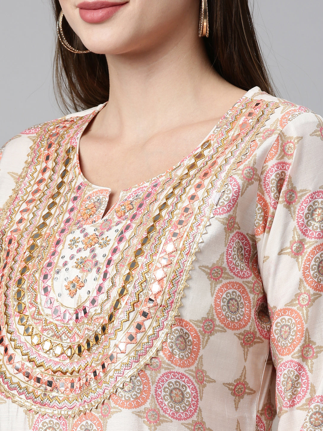 Neerus Coral Color Chanderi Cotton Fabric Kurta Sets With Dupatta