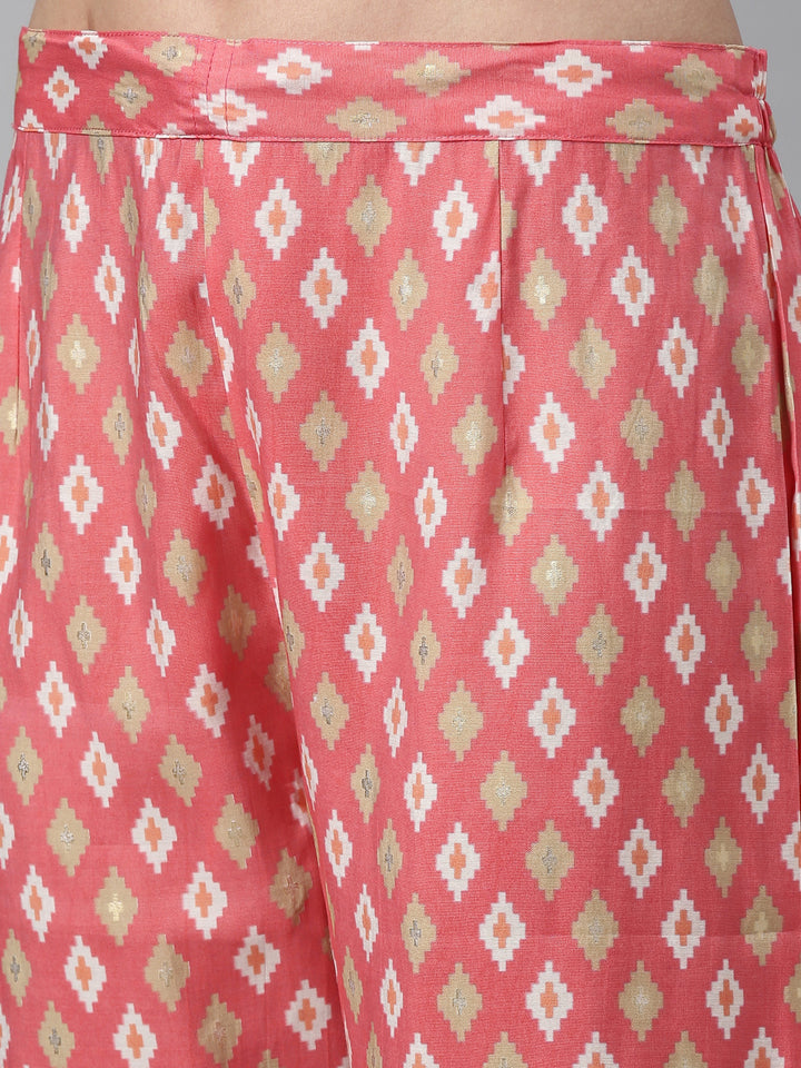 Neerus Coral Color Chanderi Cotton Fabric Kurta Sets With Dupatta