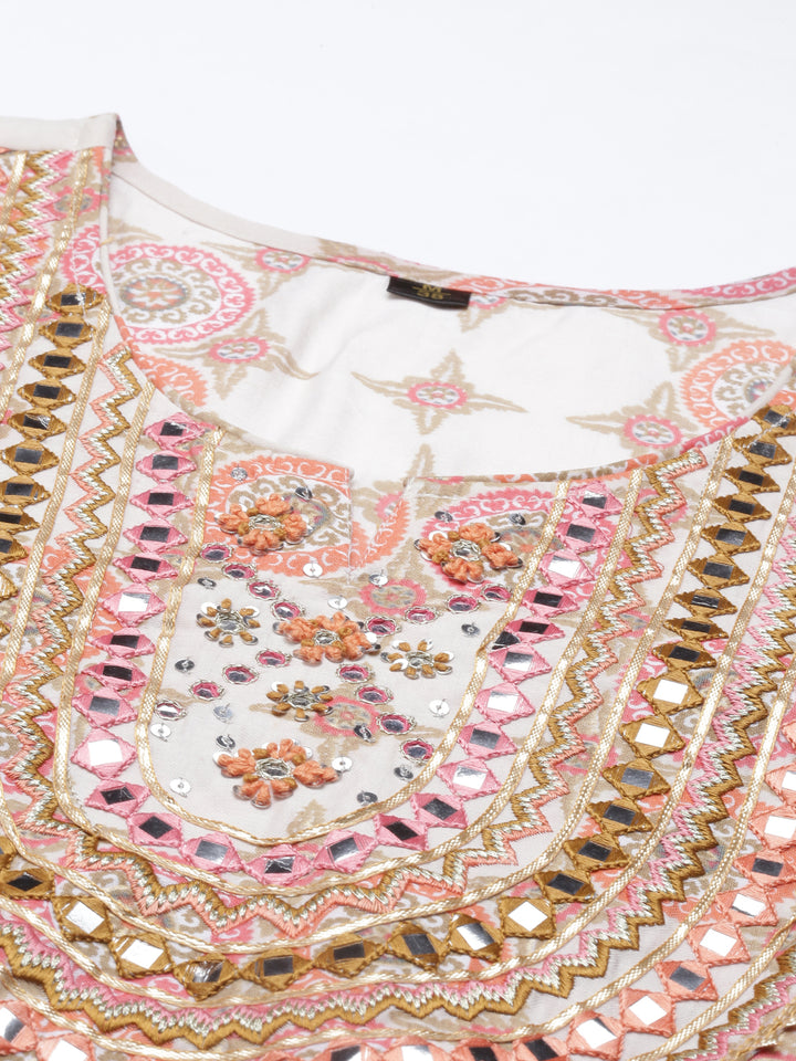 Neerus Coral Color Chanderi Cotton Fabric Kurta Sets With Dupatta