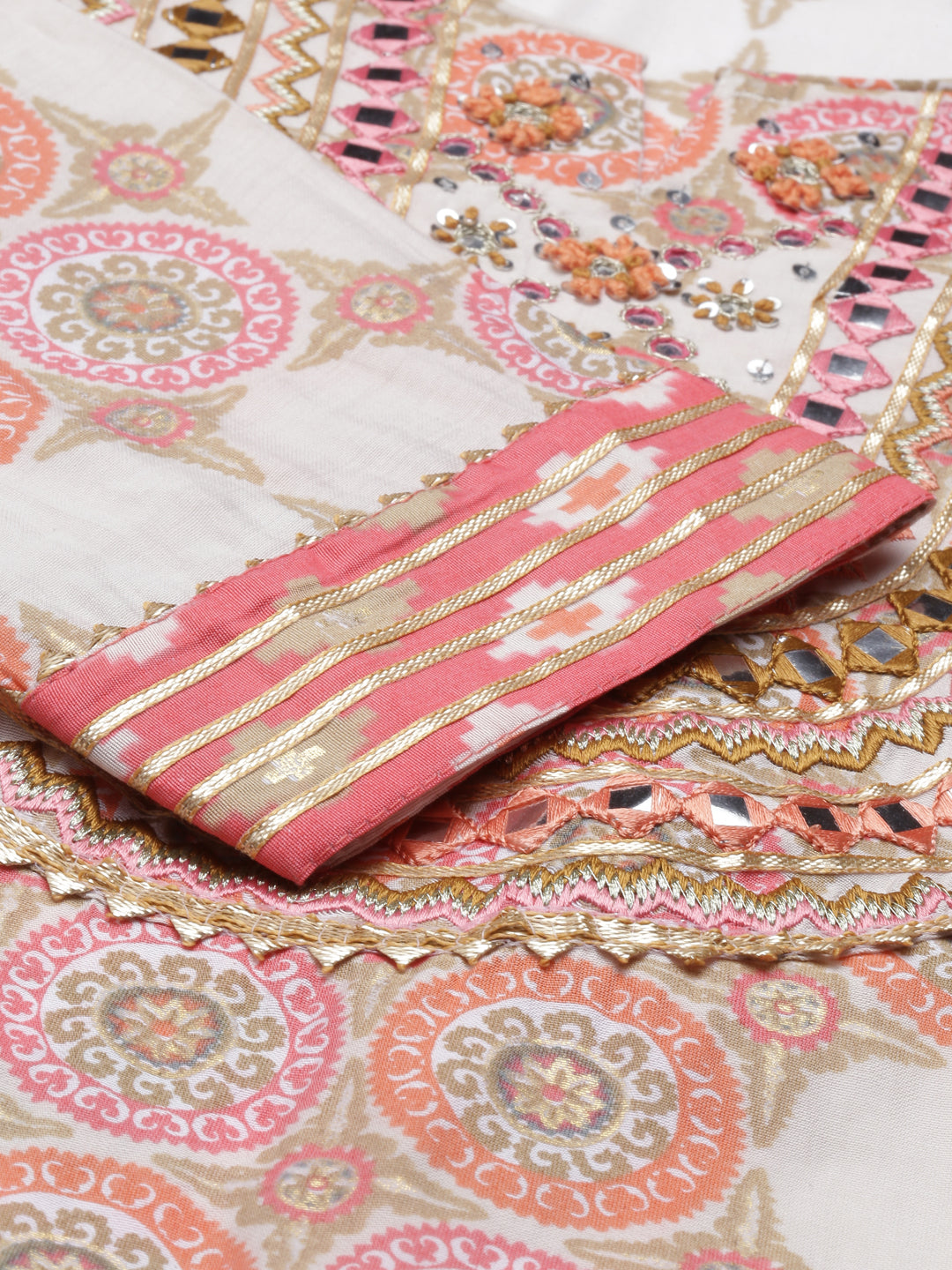 Neerus Coral Color Chanderi Cotton Fabric Kurta Sets With Dupatta