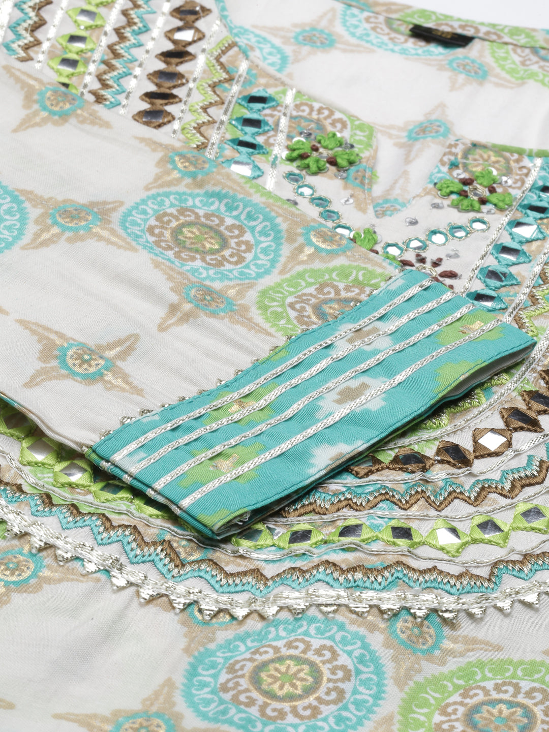 Neeru'S SEA GREEN color, Chanderi Cotton fabric Kurta Sets With Dupatta