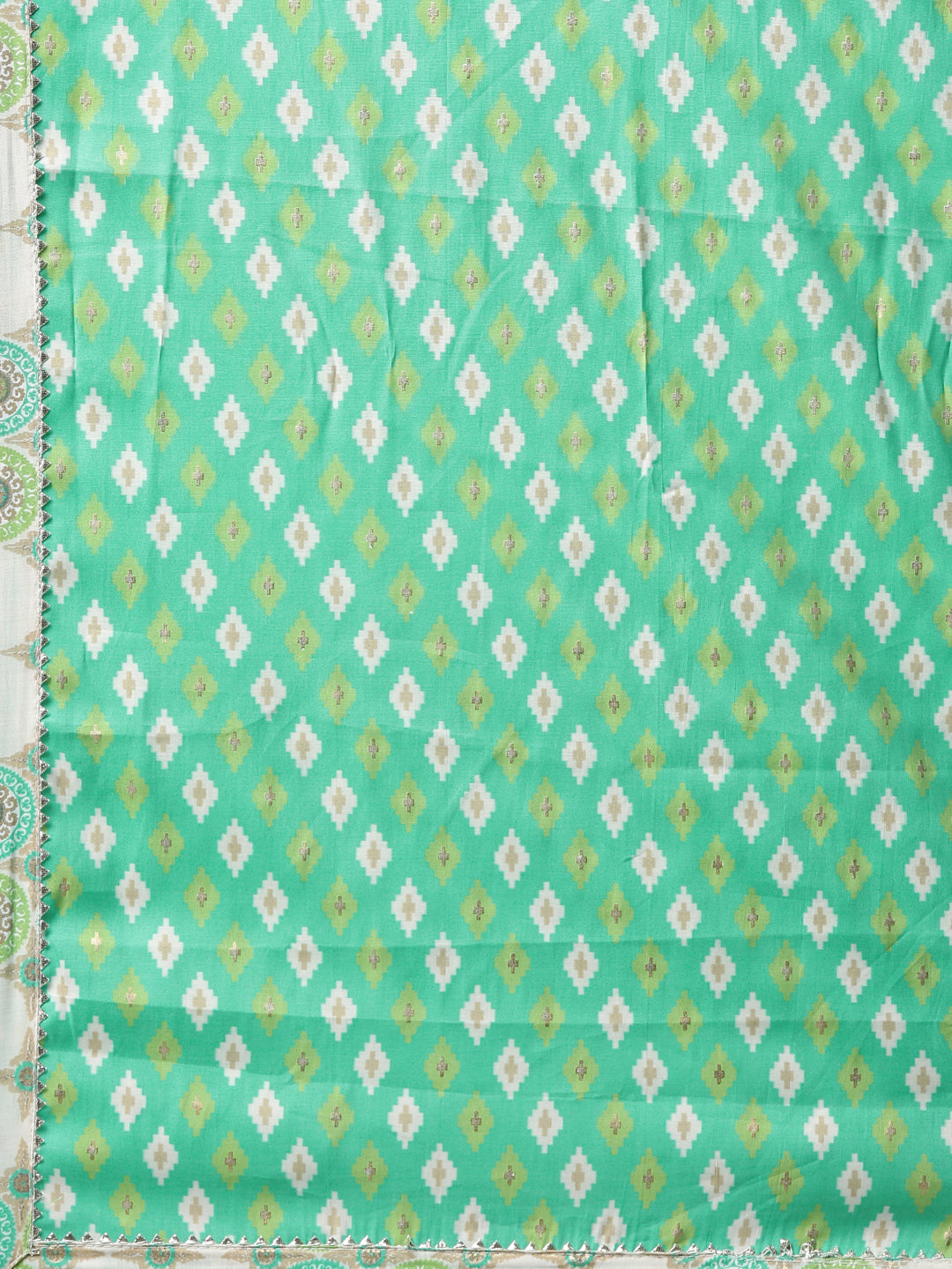 Neerus Sea Green Color Chanderi Cotton Fabric Kurta Sets With Dupatta