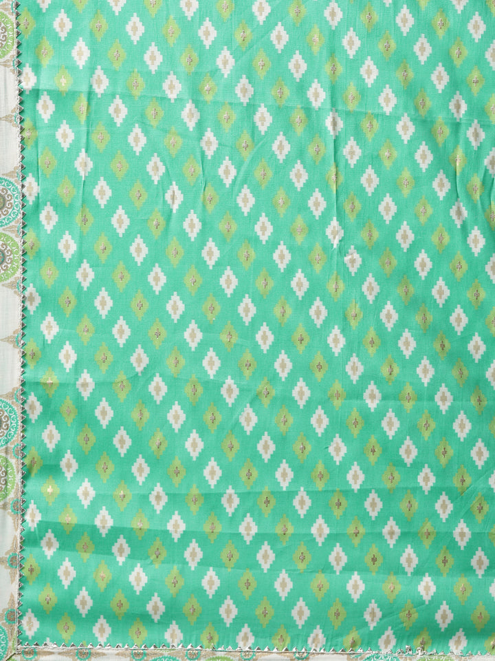Neerus Sea Green Color Chanderi Cotton Fabric Kurta Sets With Dupatta