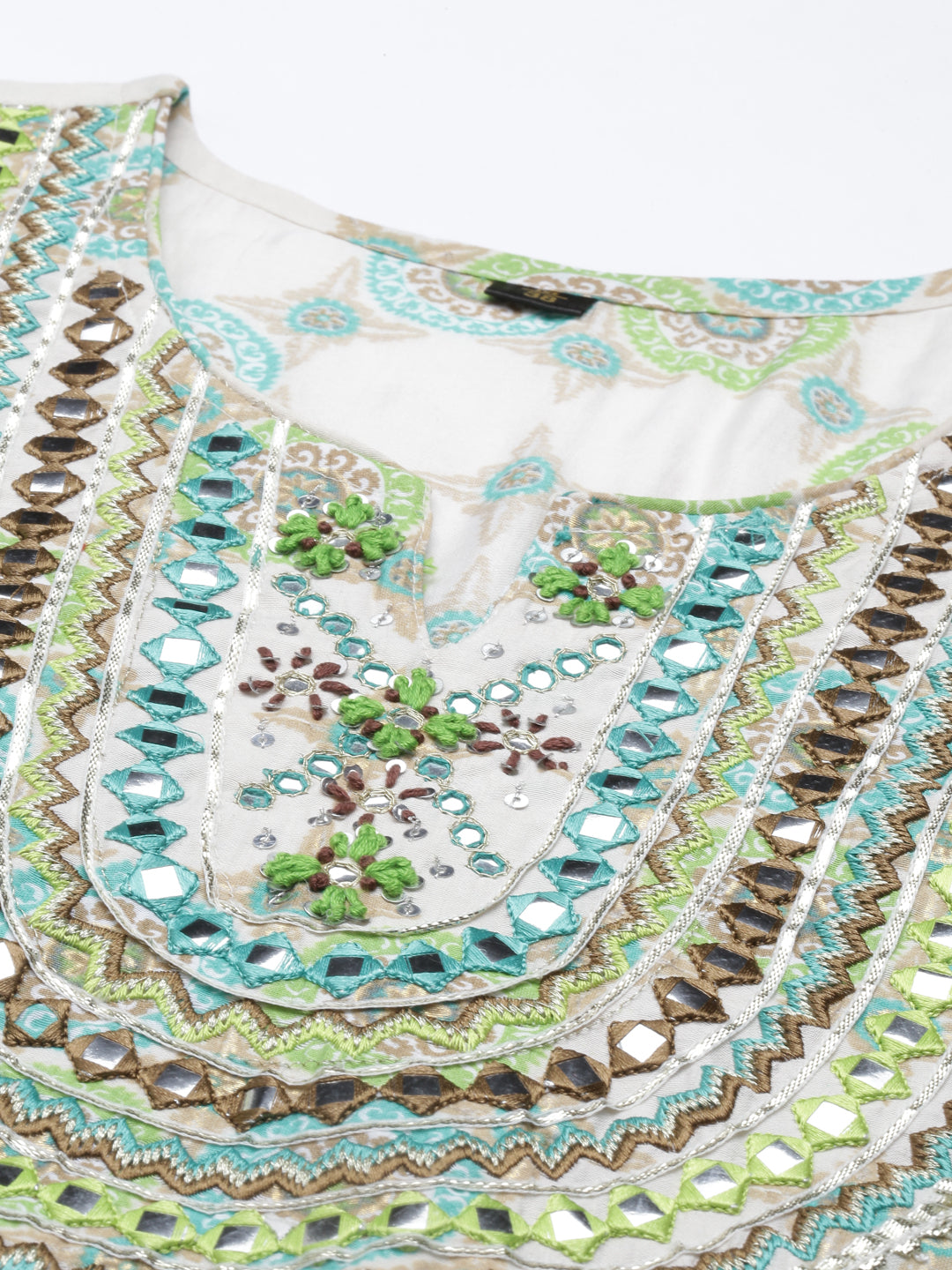 Neerus Sea Green Color Chanderi Cotton Fabric Kurta Sets With Dupatta