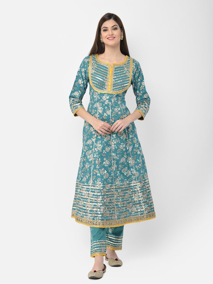 Neerus'S Rama Color Cotton Fabric Suit-Anarkali