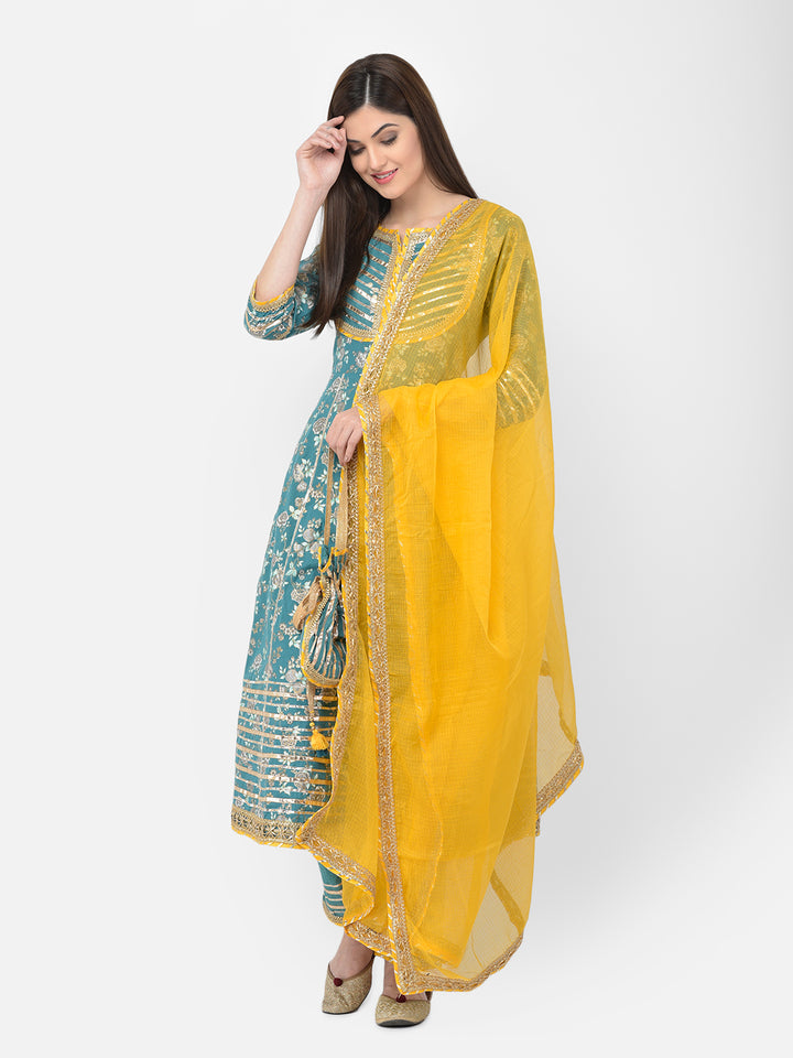 Neerus'S Rama Color Cotton Fabric Suit-Anarkali