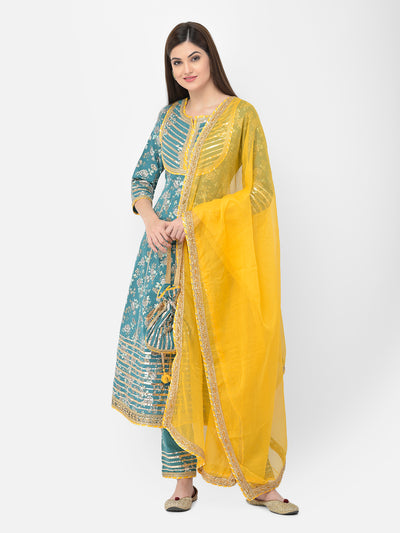 Neeru's'S Rama Color Cotton Fabric Suit-Anarkali