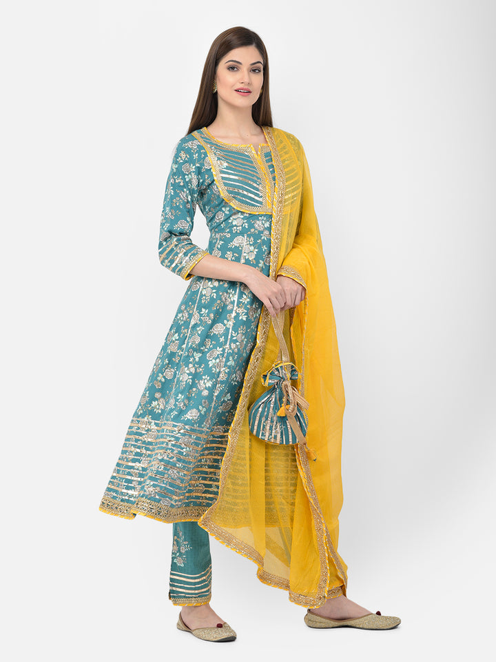 Neerus'S Rama Color Cotton Fabric Suit-Anarkali