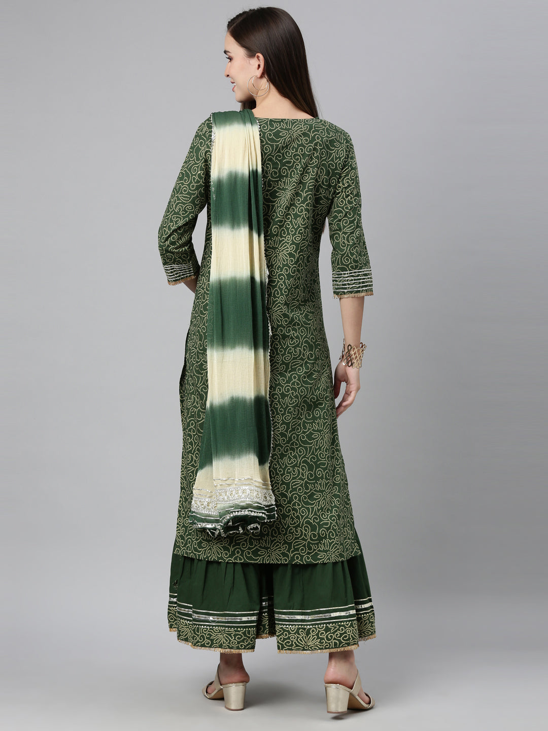 Neerus Green Color Jute Cotton Fabric Kurta Sets With Dupatta
