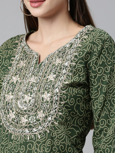 Neeru'S GREEN color, Jute Cotton fabric Kurta Sets With Dupatta