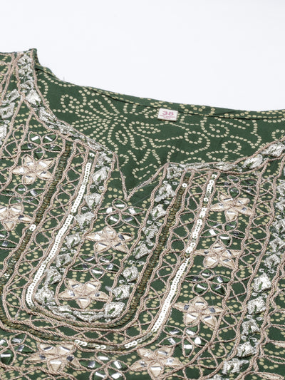Neeru'S GREEN color, Jute Cotton fabric Kurta Sets With Dupatta