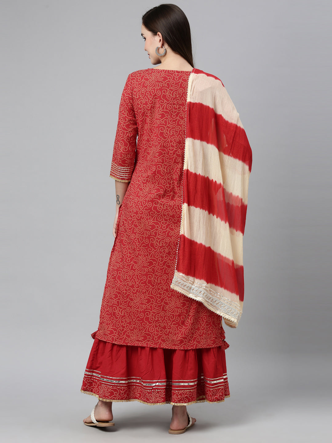 Neeru'S RED color, Jute Cotton fabric Kurta Sets With Dupatta