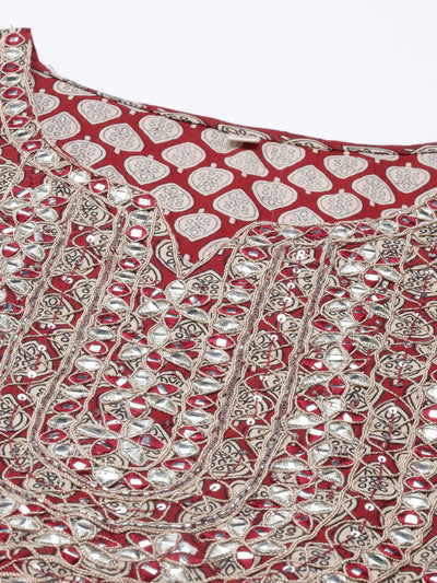 Neeru's Maroon Color Jute Cotton Fabric Kurta Sets With Dupatta