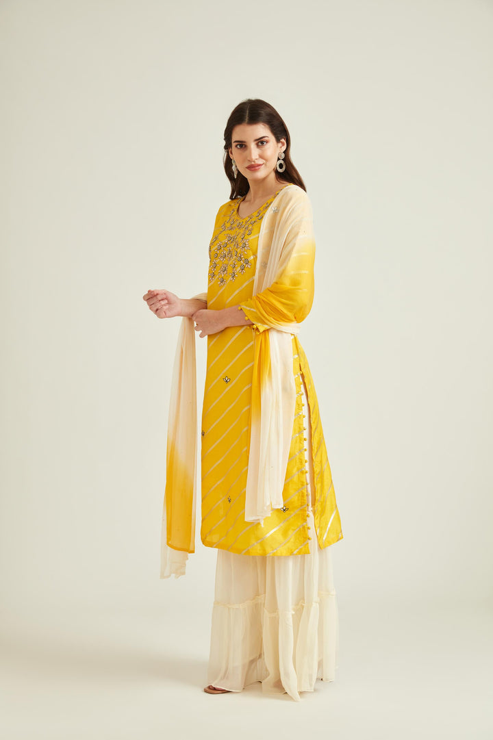 Neerus Yellow Colour Banaras Fabric Suit