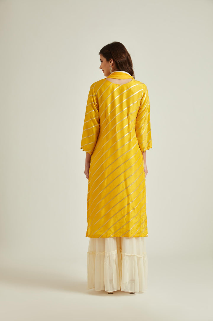 Neerus Yellow Colour Banaras Fabric Suit