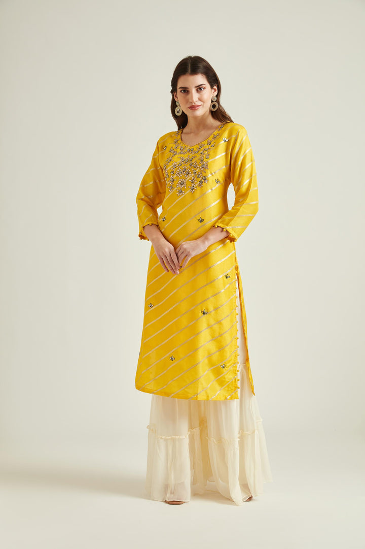 Neerus Yellow Colour Banaras Fabric Suit