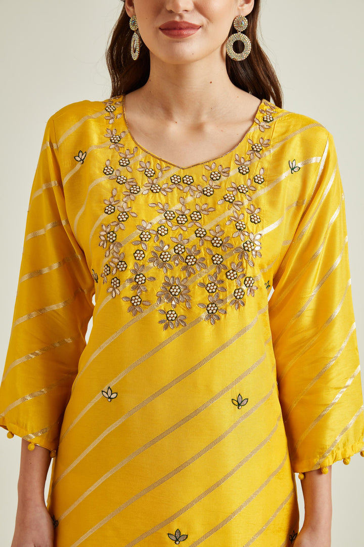 Neerus Yellow Colour Banaras Fabric Suit