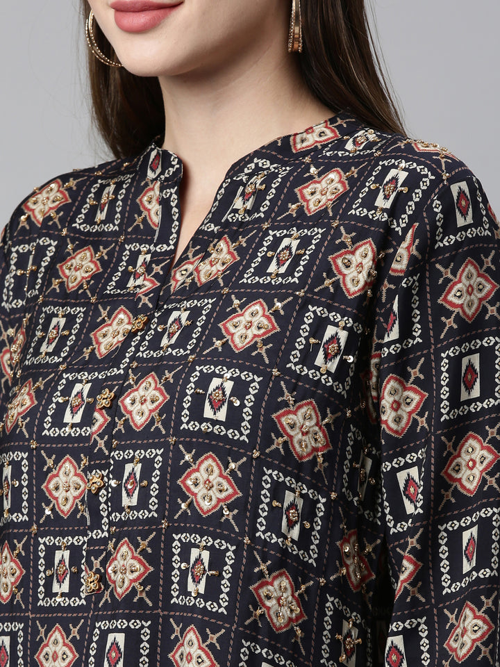 Neerusvy Blue Color Cotton Blend Fabric Kurta Sets With Dupatta