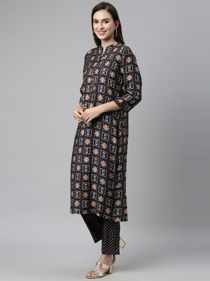 Neerusvy Blue Color Cotton Blend Fabric Kurta Sets With Dupatta