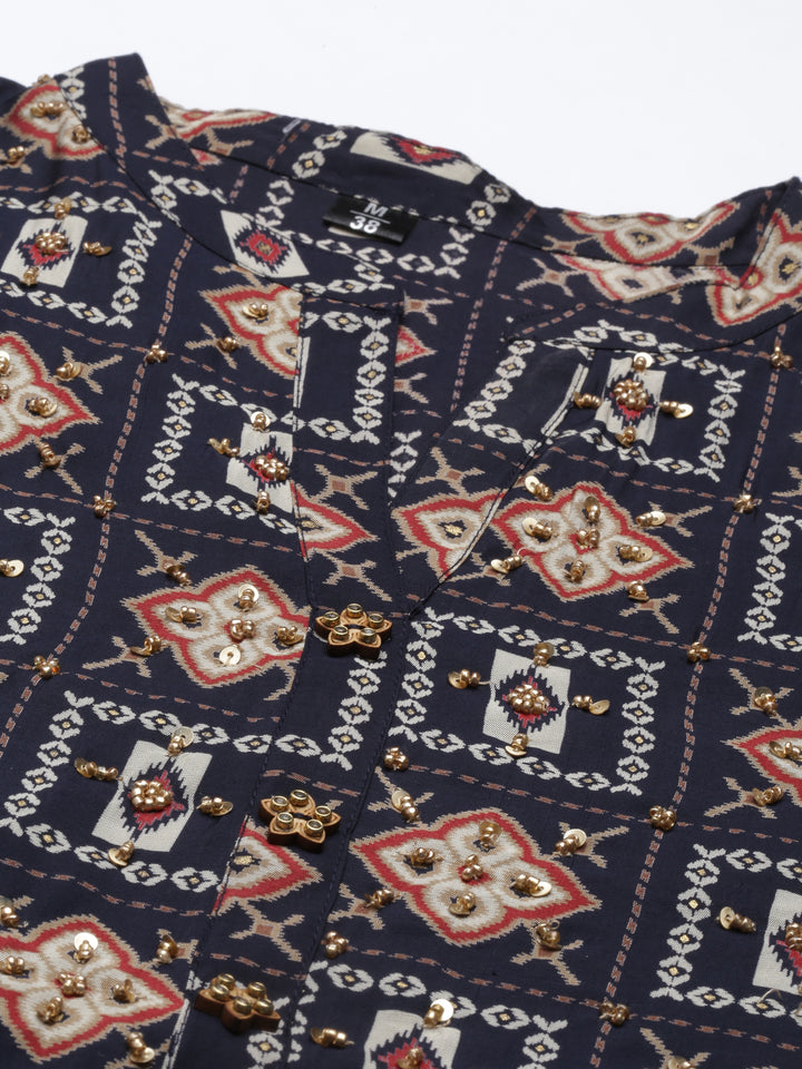 Neerusvy Blue Color Cotton Blend Fabric Kurta Sets With Dupatta