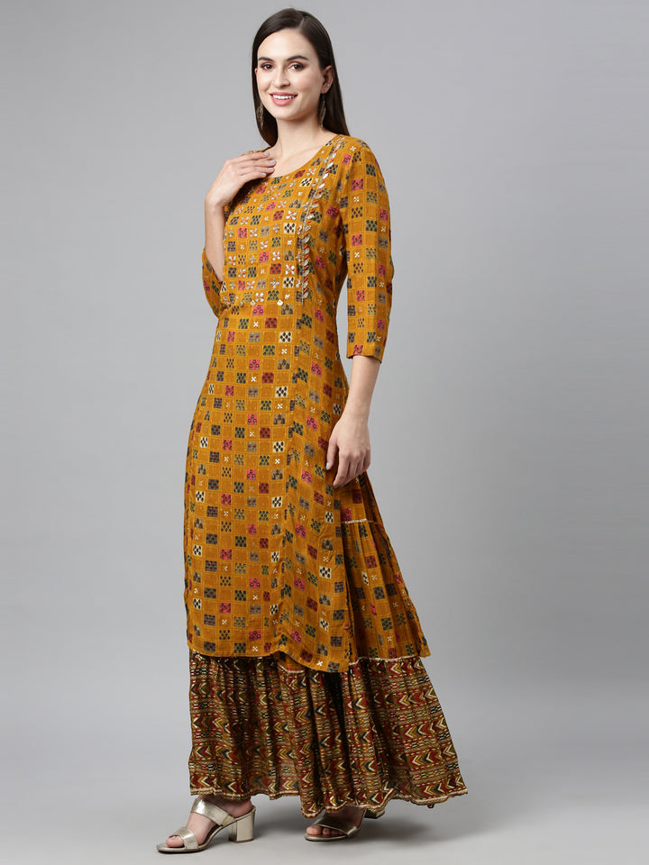 Neerus Yellow viscose rayon embellished kurta set - detail view 2