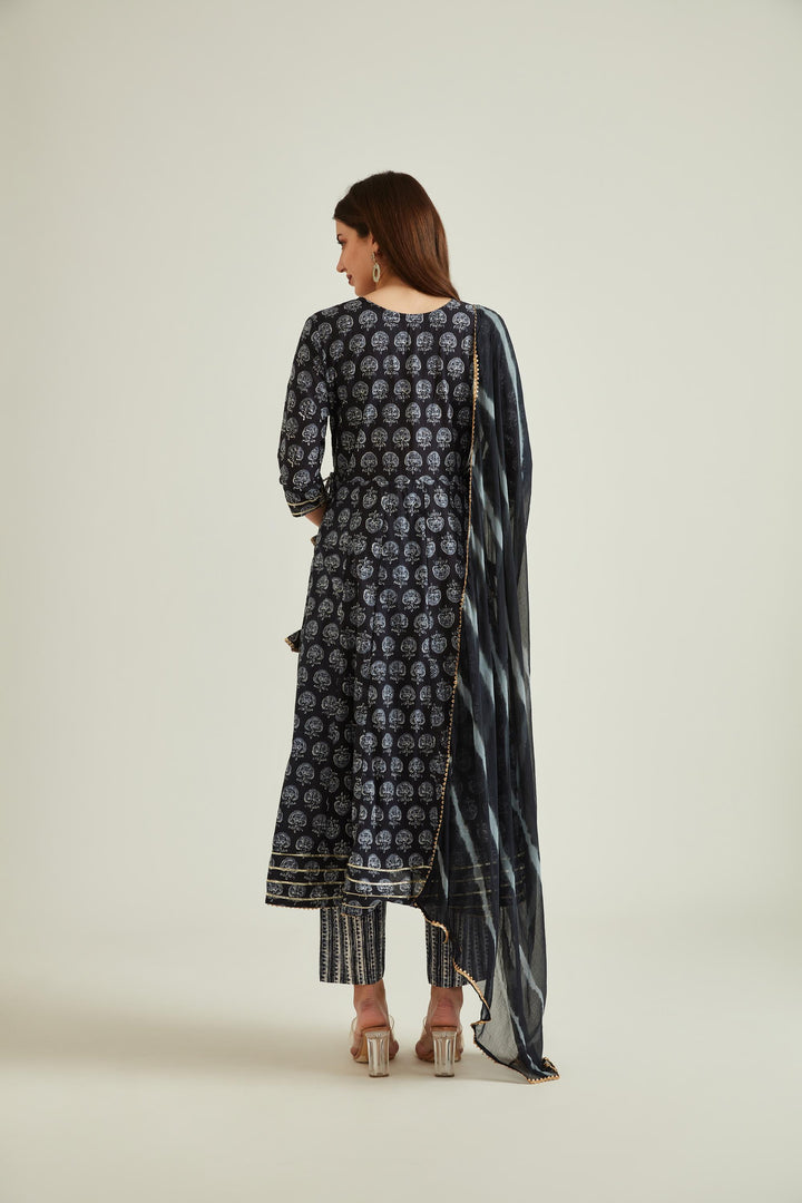 Neerus Black cotton embellished anarkali kurta - detail view 4