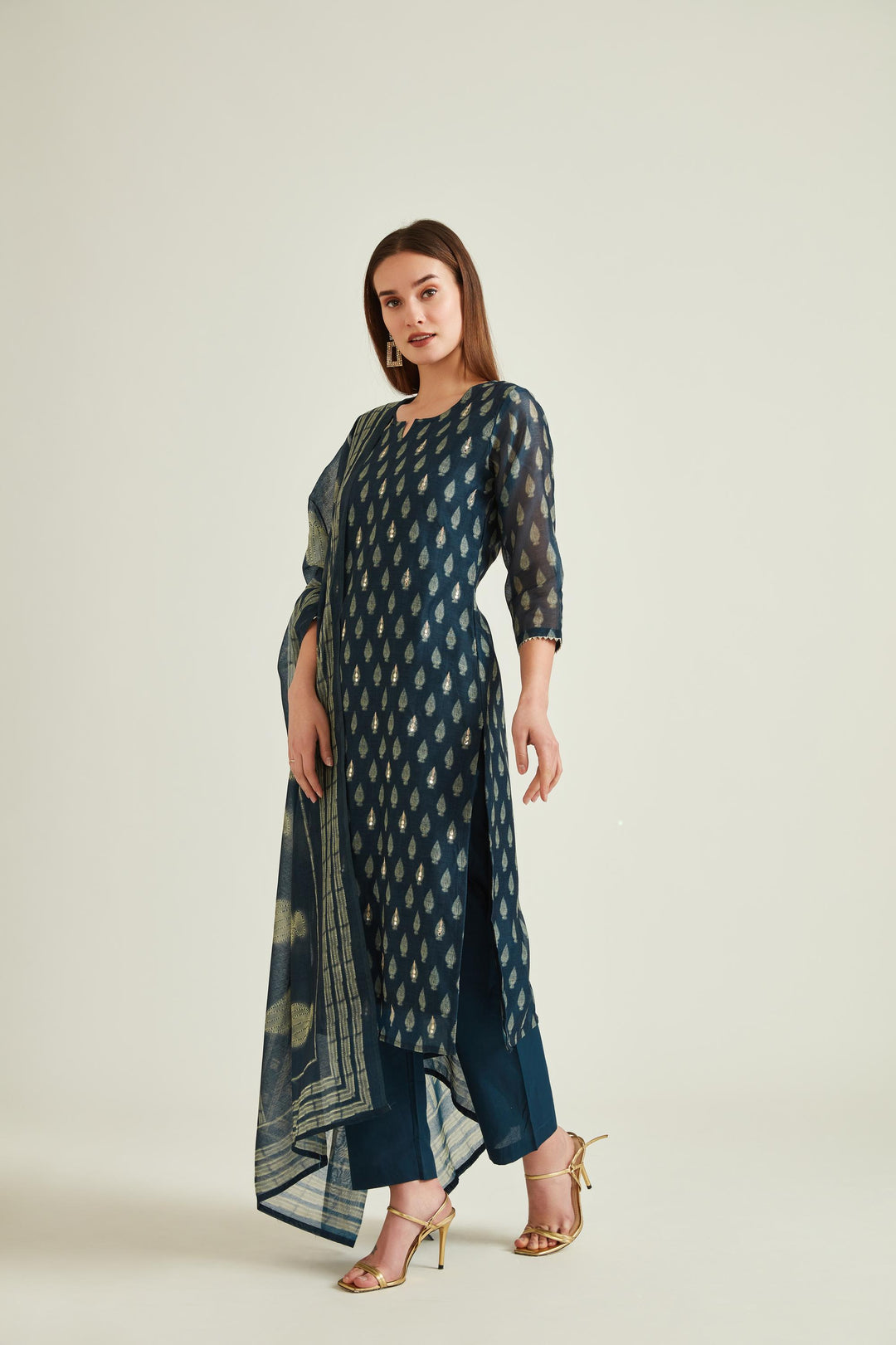 Neerus Navy Blue Colour Banaras Fabric Suit
