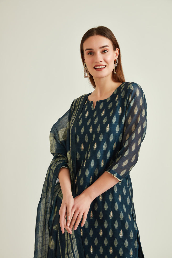 Neerus Navy Blue Colour Banaras Fabric Suit